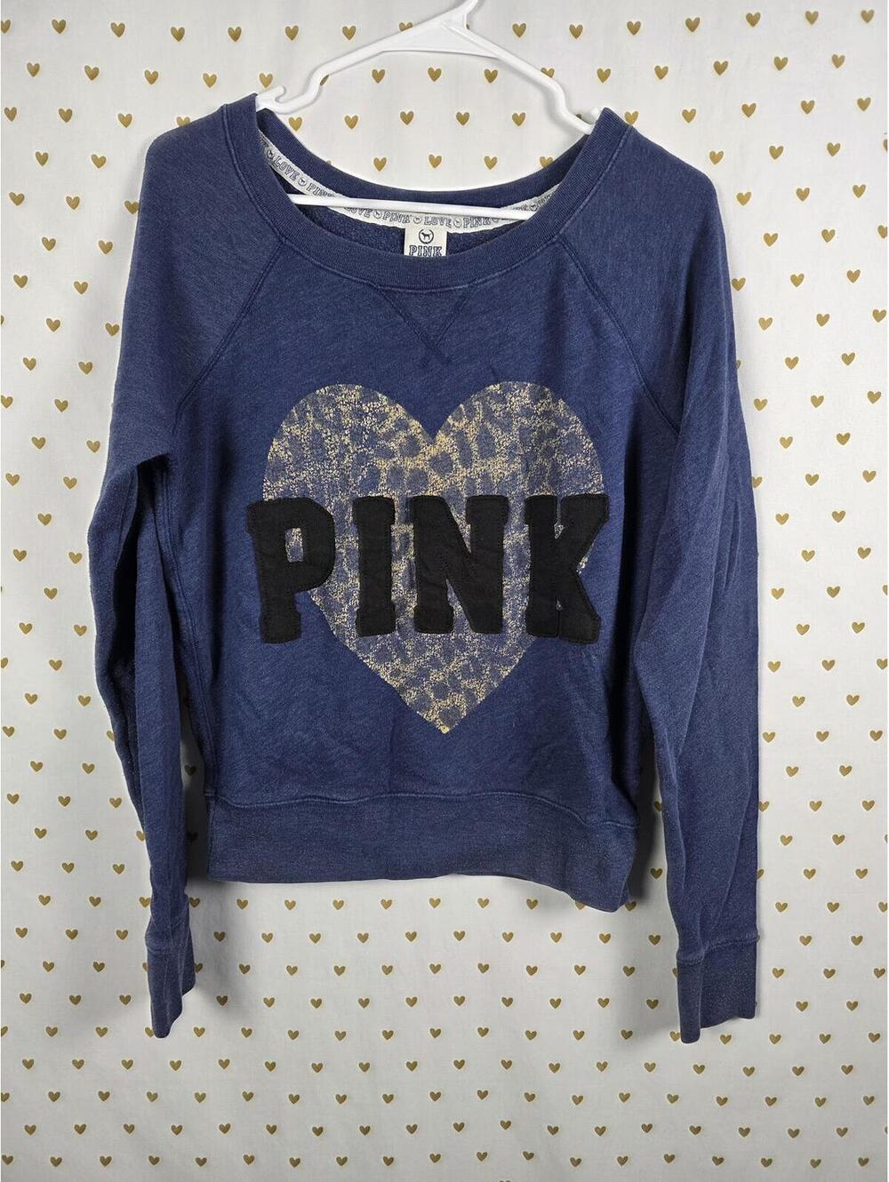 Victorias Secret Pink LEOPARD CHEETAH Vintage Heart Crew Sweater Y2k Small